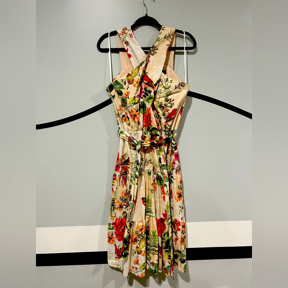 14 Melonie T floral bird spring criss cross tiered dress
